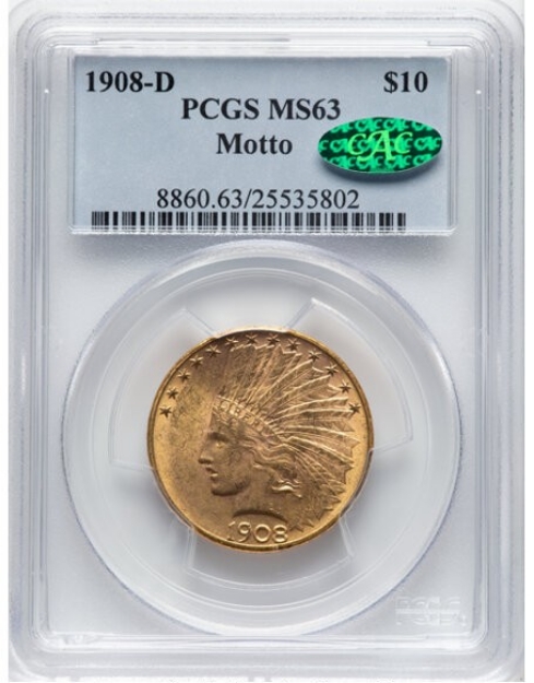 Picture of 1908DWM $10 Indian Head Eagle MS63