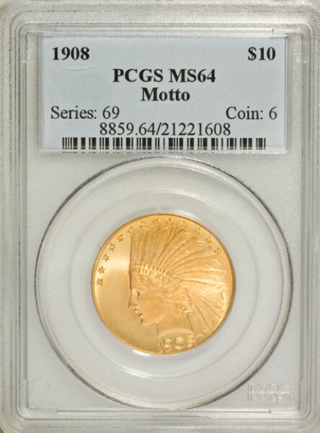 Picture of 1908WM $10 Indian Head Eagle MS64