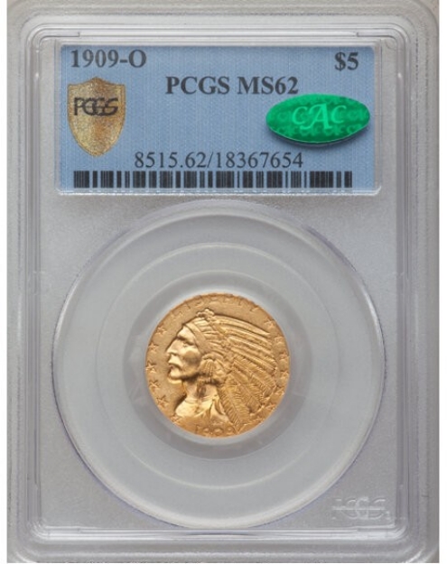 Picture of 1909O $5 Indian Head Half Eagle MS62